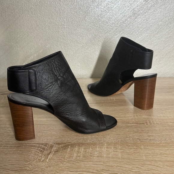 Vince Size 9.5M Black Leather Open Toe Block Heels Slingback Sandals Bootie - Picture 7 of 15